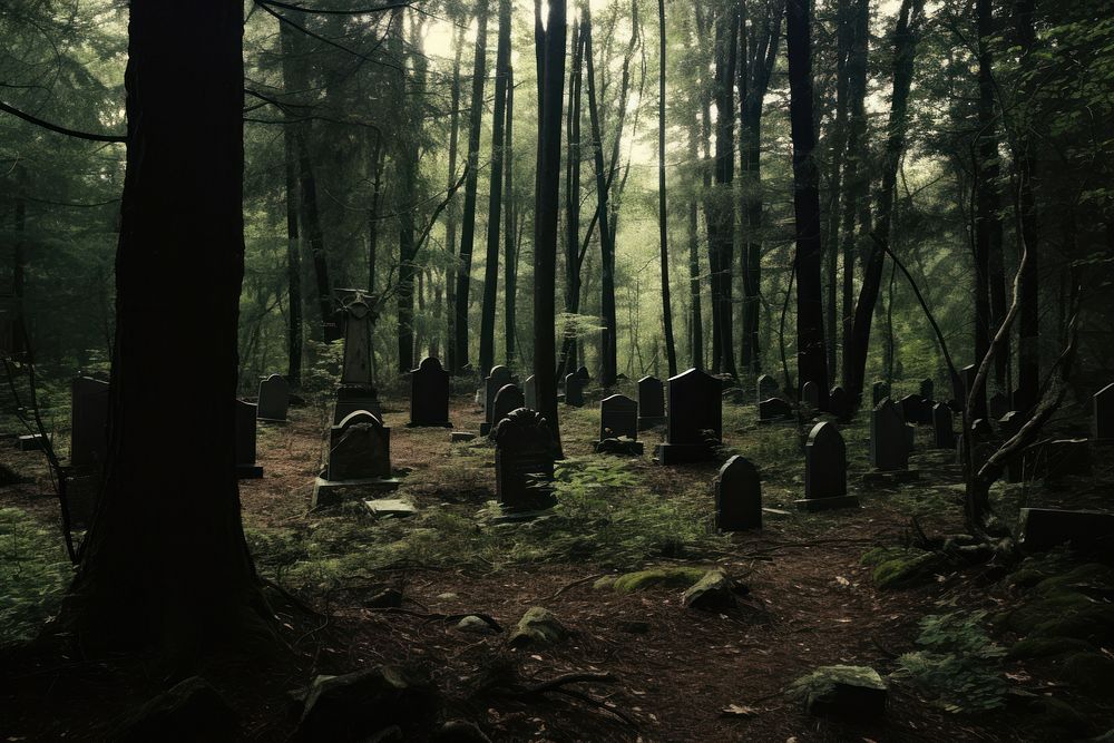 Tombstone outdoors cemetery forest. AI generated Image by rawpixel.