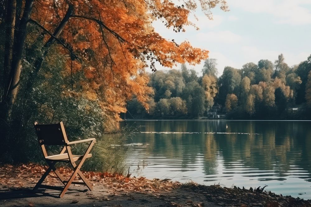 Autumn chair outdoors nature. AI generated Image by rawpixel.