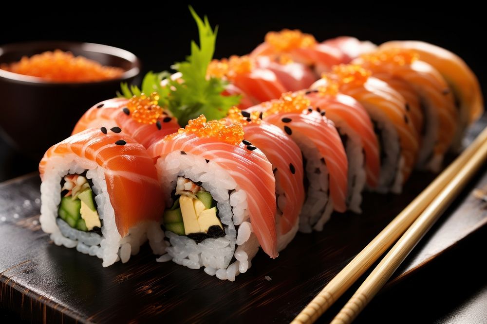 Sushi chopsticks rice food. AI generated Image by rawpixel.