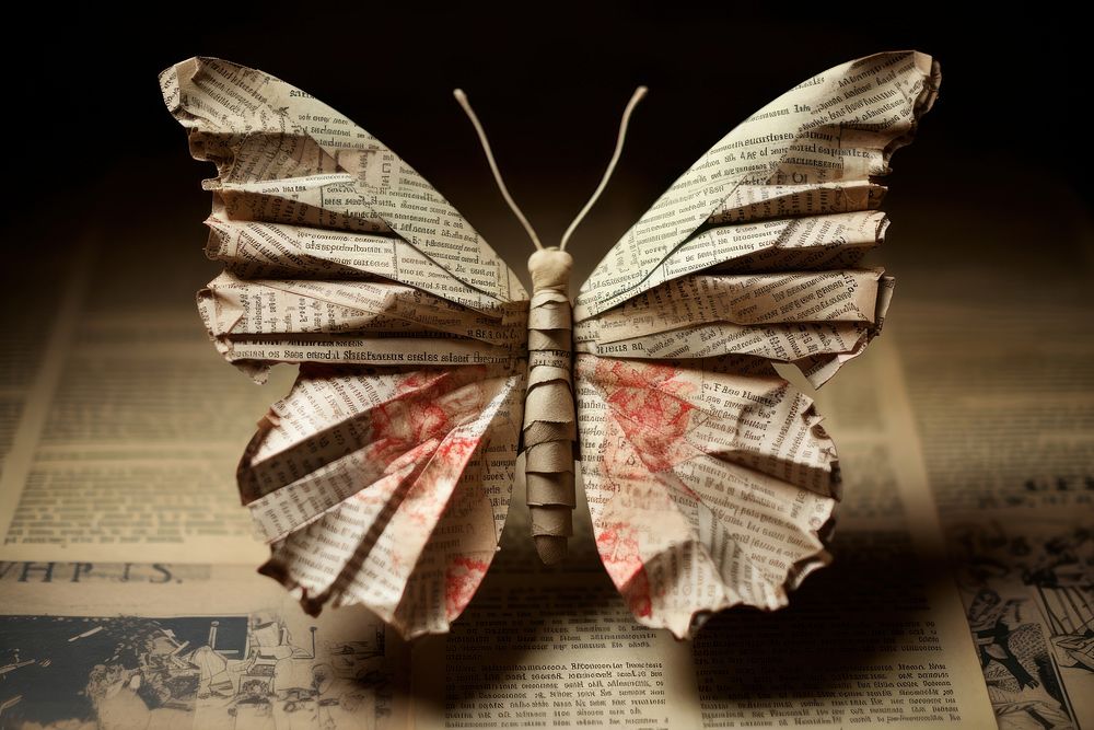 Butter fly shape with bookpaper in side pattern butterfly animal insect. AI generated Image by rawpixel.