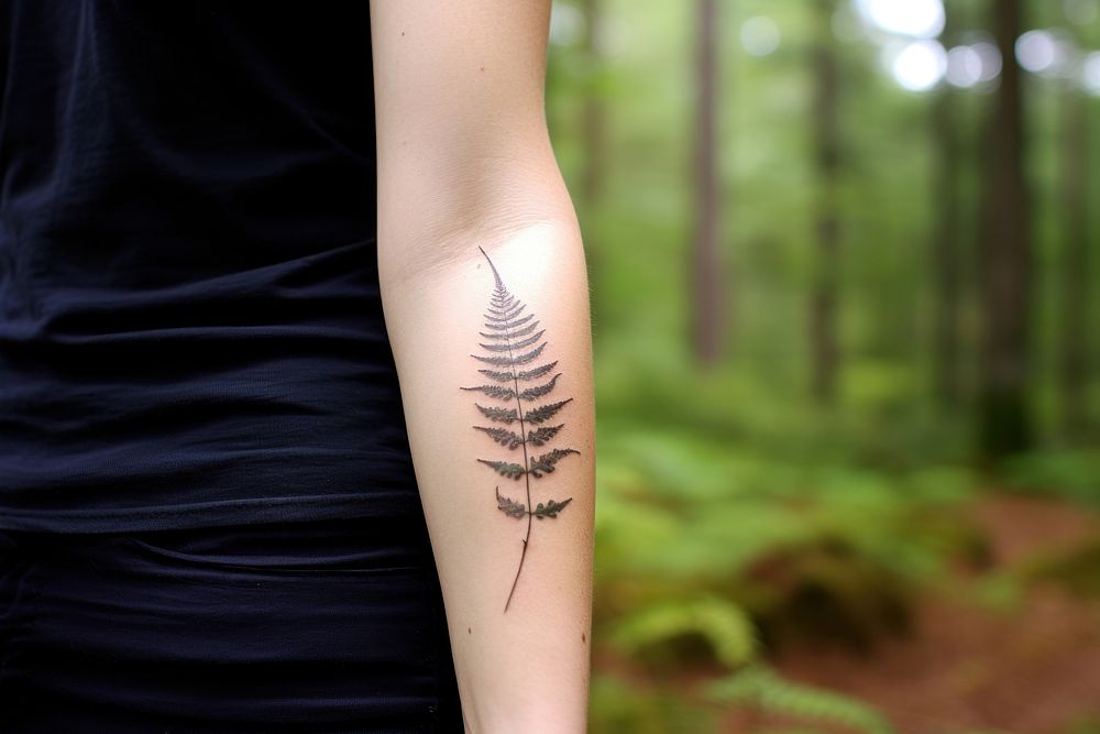 Fern tattoo on arm skin outdoors finger. AI generated Image by rawpixel.