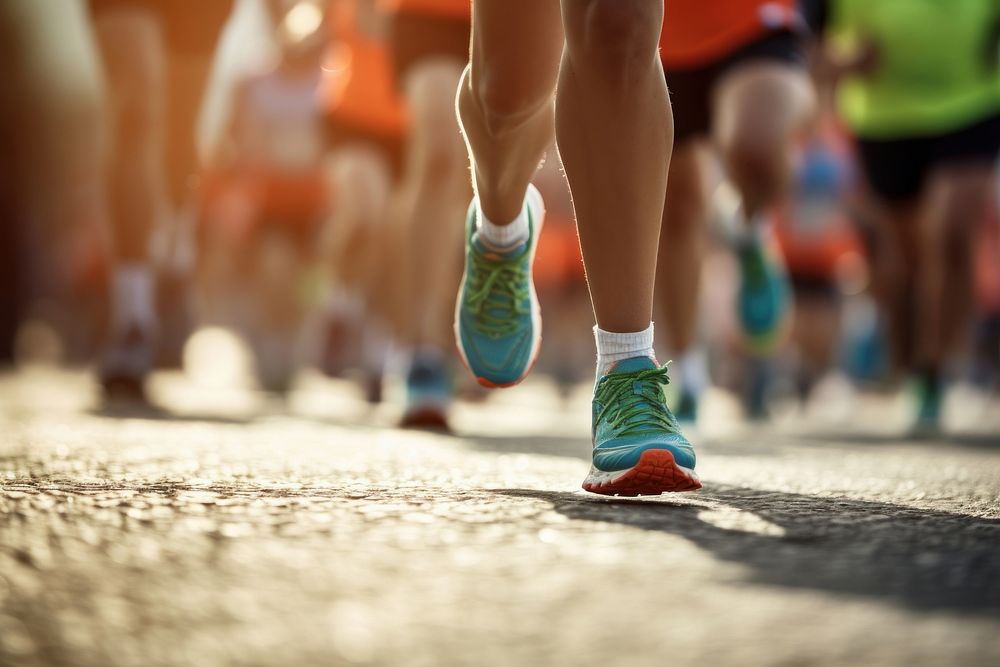 Focus on leg running marathon footwear jogging shoe. AI generated Image by rawpixel.