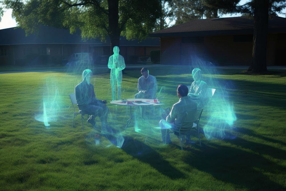 Hologram in lawn outdoors backyard grass. AI generated Image by rawpixel.