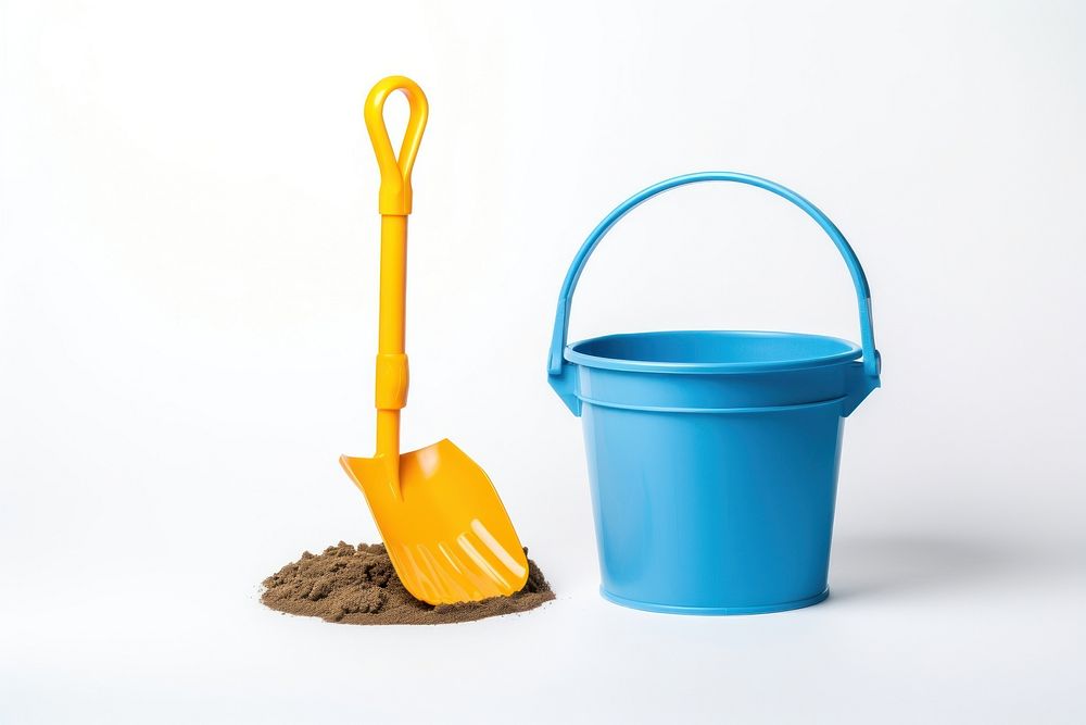Shovel and bucket toybeach white background wheelbarrow cleanliness. AI generated Image by rawpixel.