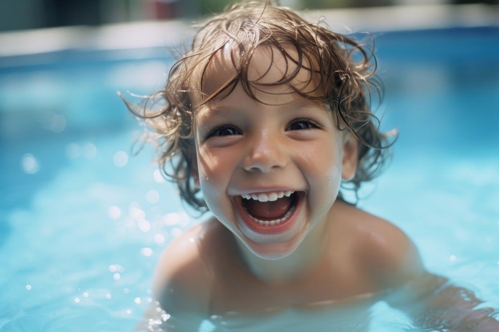 Kid smile under swimming pool recreation laughing sports. AI generated Image by rawpixel.