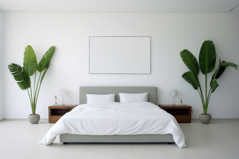 Bedroom furniture pillow plant. AI generated Image by rawpixel.