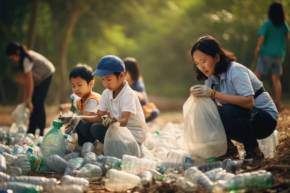 Environmental pollution garbage child volunteer. AI generated Image by rawpixel.