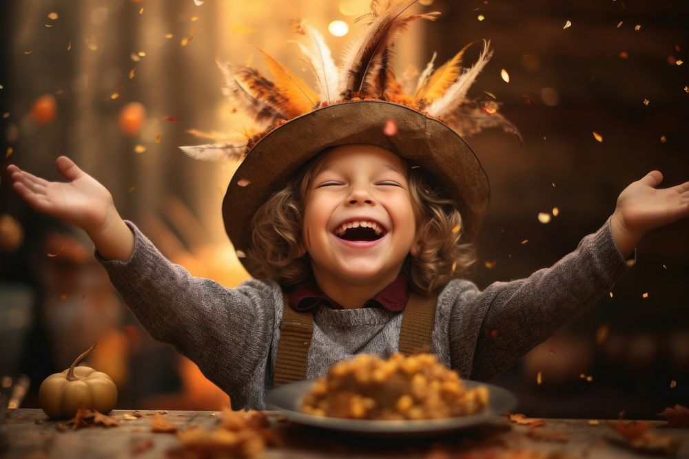 Thanksgiving thanksgiving laughing child. AI generated Image by rawpixel.