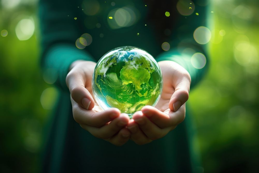 Environment Earth Day green holding sphere