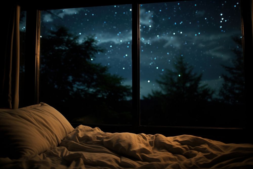 Oustside window is galaxy furniture lighting bedroom. AI generated Image by rawpixel.