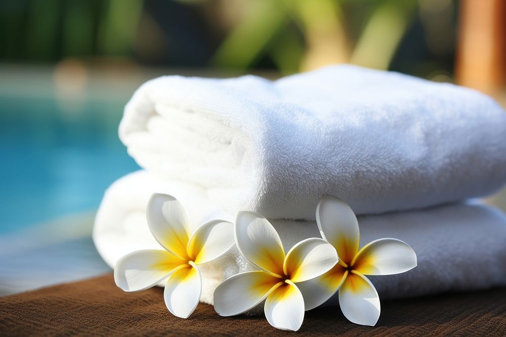 Spa towel with frangipani relaxation freshness luxury. AI generated Image by rawpixel.