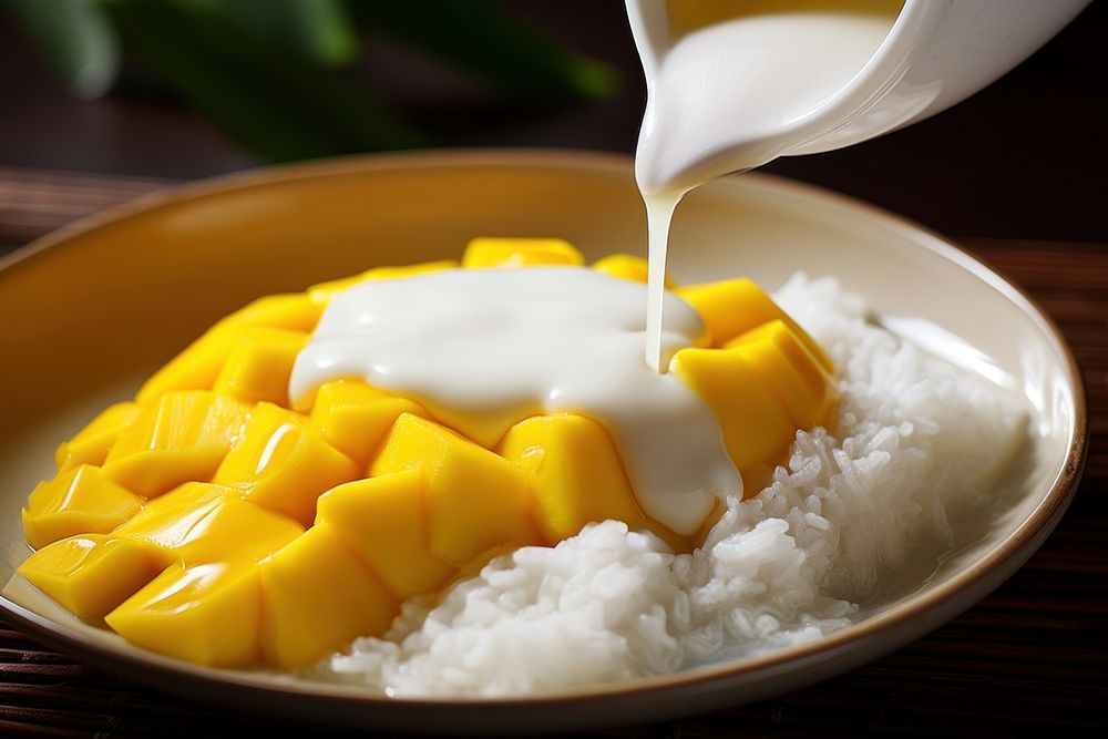 Sticky rice mango food milk breakfast. AI generated Image by rawpixel.