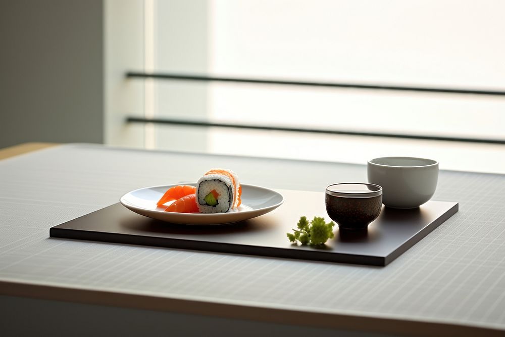 Sushi in minimal table furniture plate food. AI generated Image by rawpixel.