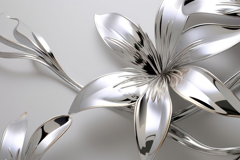 Lily flower silver pattern shiny. AI generated Image by rawpixel.