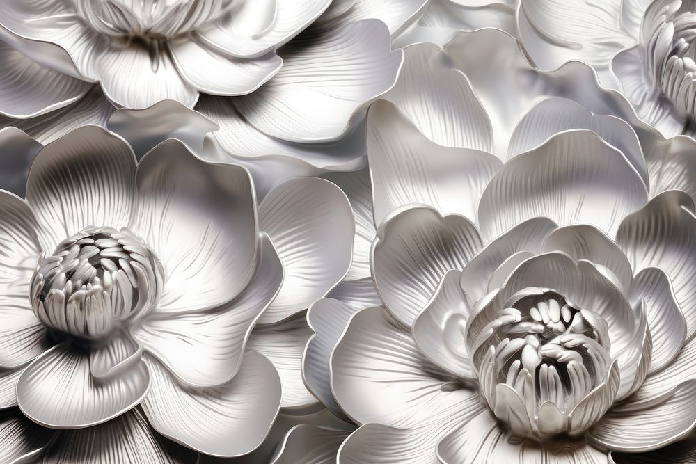 Peony flower pattern backgrounds silver. AI generated Image by rawpixel.
