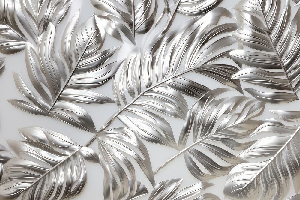 Tropical leaves pattern backgrounds silver. AI generated Image by rawpixel.