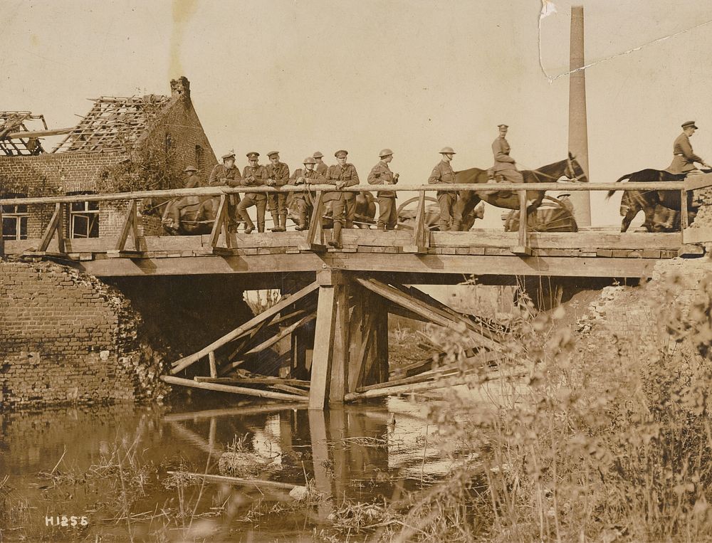 Untitled (soldiers on bridge) (circa 1915).