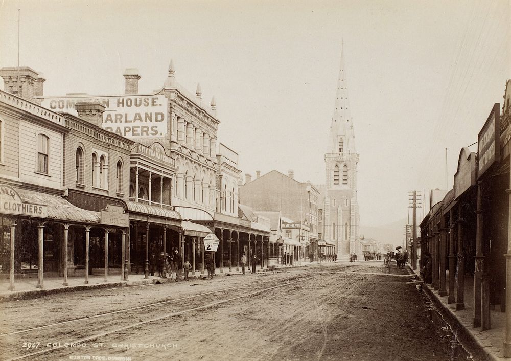Colombo St, Christchurch (circa 1880) by Burton Brothers.