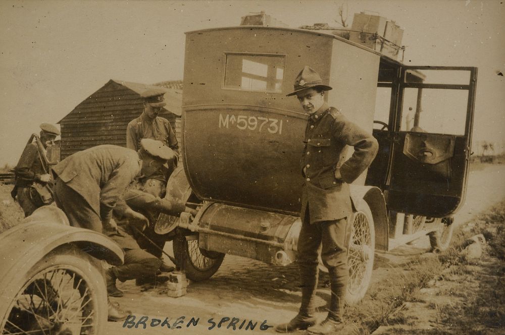 Broken spring. From: World War I photograph album (1919) by Herbert Green.