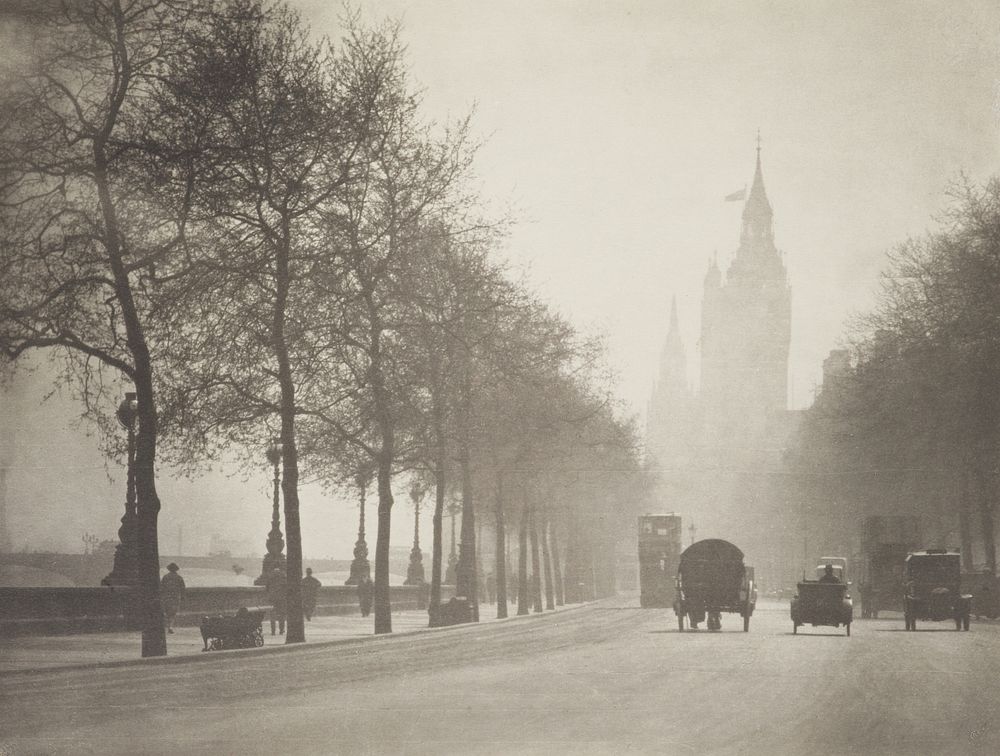 Winter sunshine, Victoria embankment. From the album: Photograph album - London (1920s) by Harry Moult.