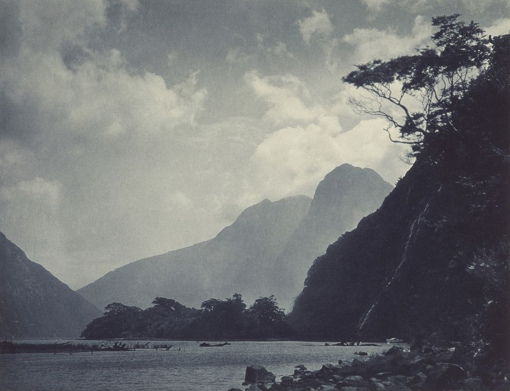 In Milford Sound. From the album: Camera Pictures of New Zealand (1920s) by Harry Moult.