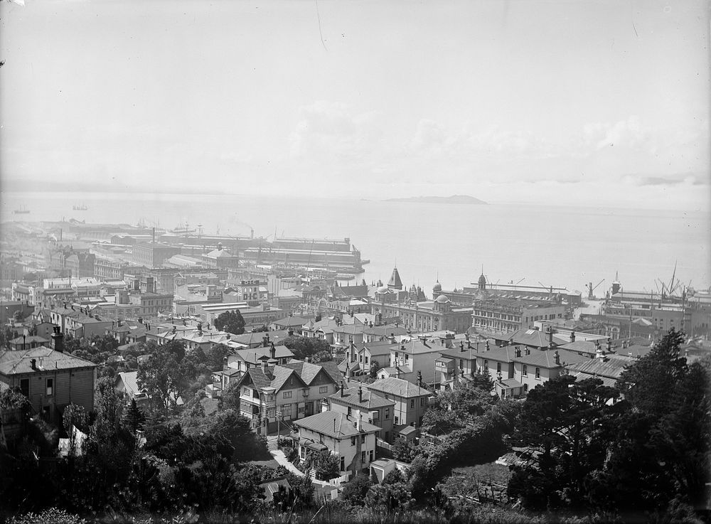 Centre of City and harbour from Kelburn Park (7 March 1918) by Leslie Adkin.