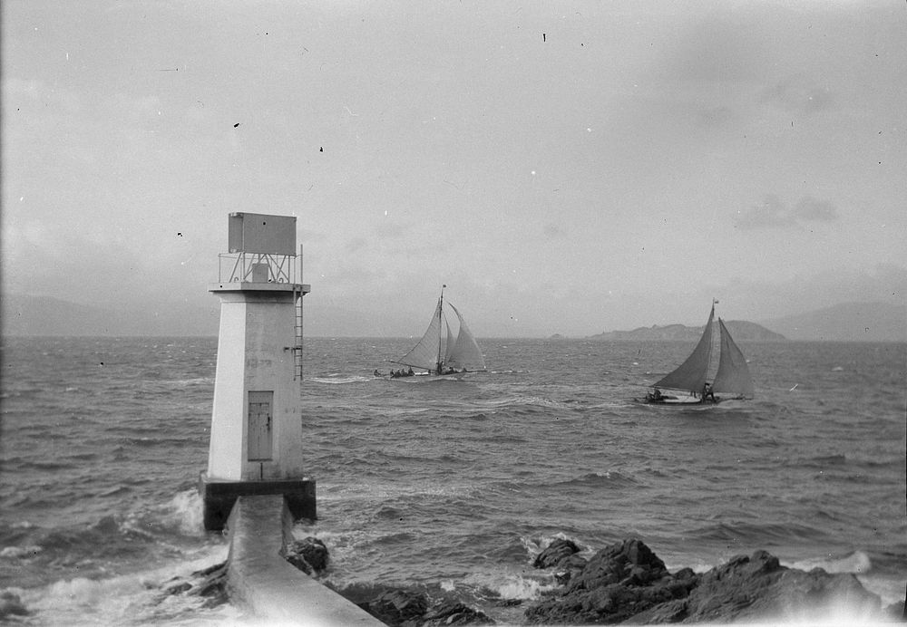 Yachts, Wellington harbour (1920s to 1930s) by Roland Searle.