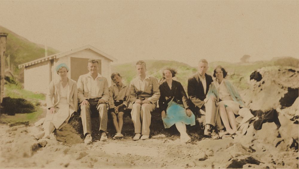 [Group at beach] (1920s to 1930s) by Roland Searle.