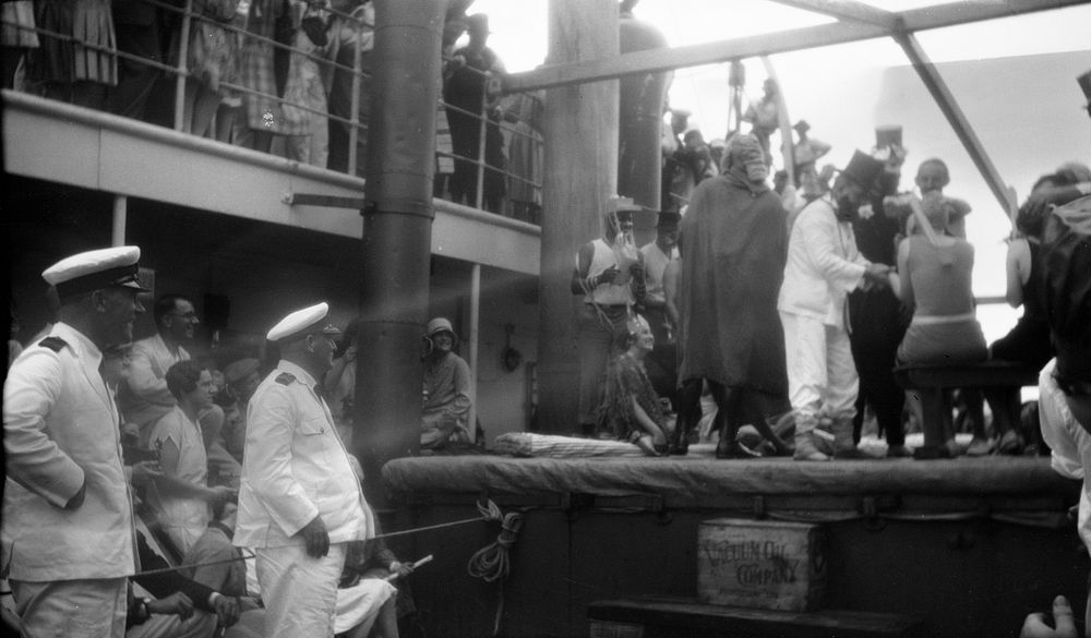 [Theatre performance on ship's deck]. (1920s to 1930s) by Roland Searle.