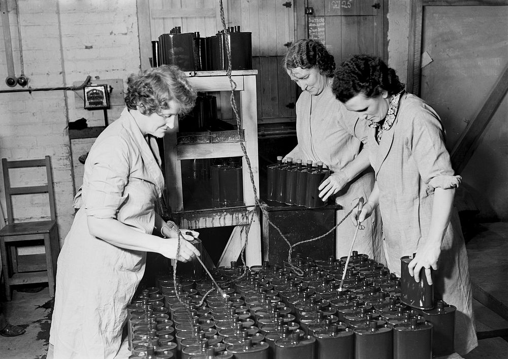 Women electroplating army canteen bottles - World War II (circa 1940) by Gordon Burt and Gordon H Burt Ltd.