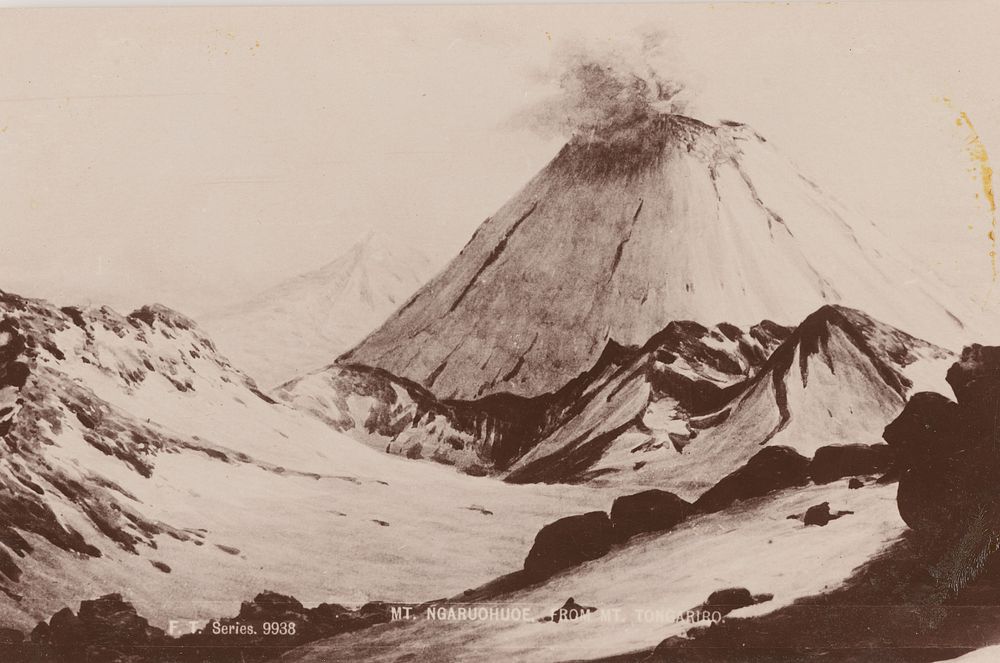 Mt. Ngaruohuoe from Mt. Tongariro. (1900s) by Fergusson Taylor and Company.