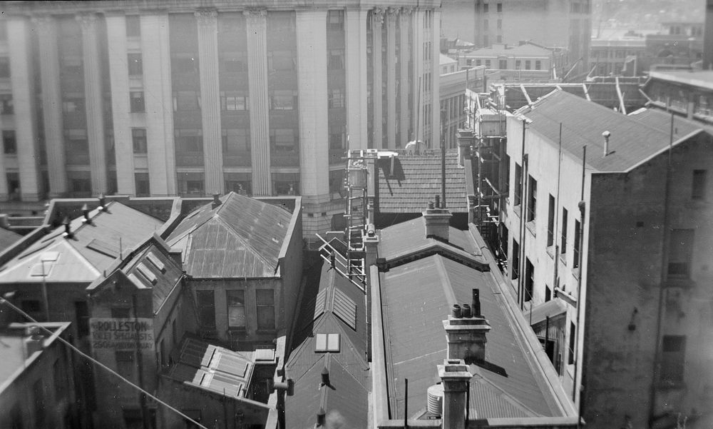 Lambton Quay from the Terrace ... (10 January 1952) by Leslie Adkin.