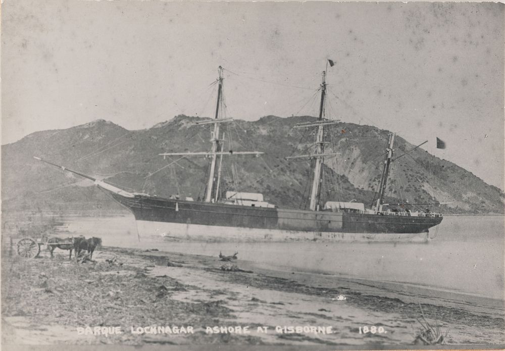Barque Lochnagar ashore at Gisborne 1880 (circa 1880) by Unknown Organisation.