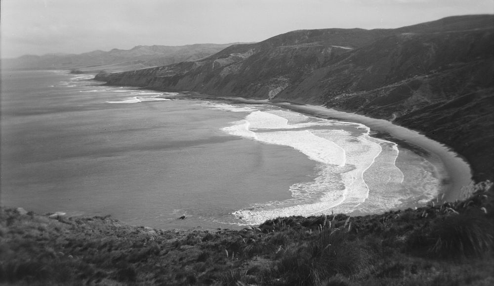 View south from ridge below Castlepoint trig (14 April 1949-17 April 1949) by Leslie Adkin.