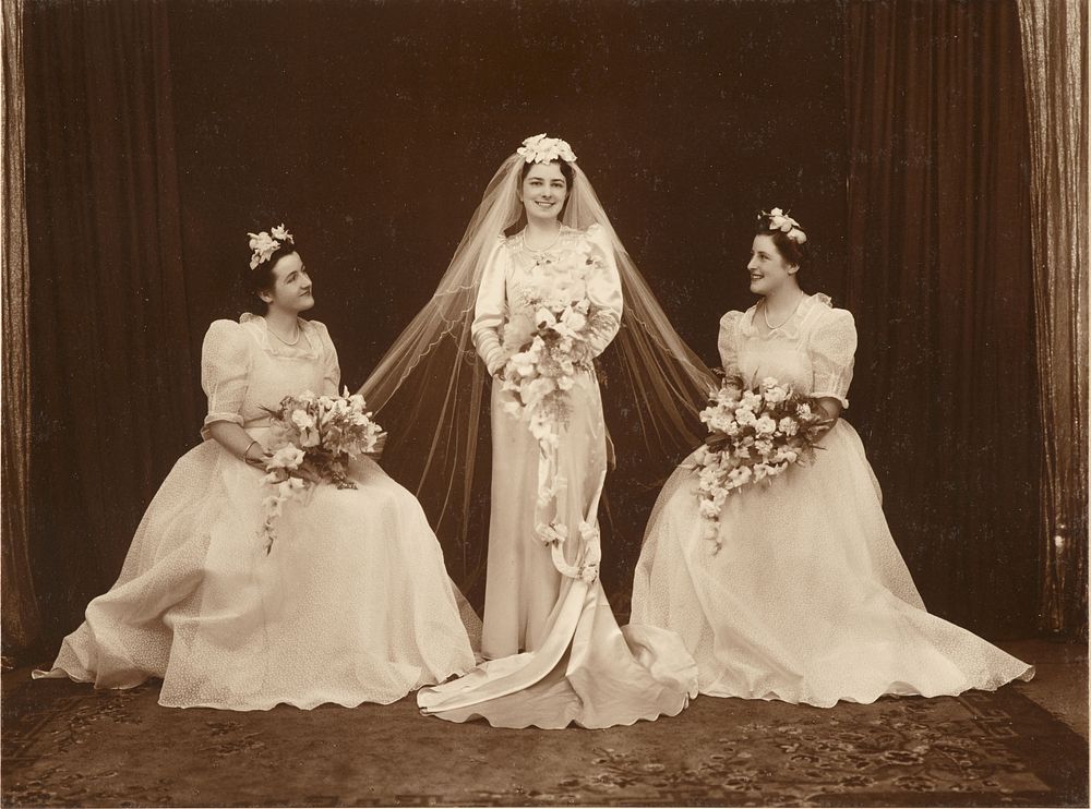 Bride and bridesmaids (1940s) by Mabel Tustin.