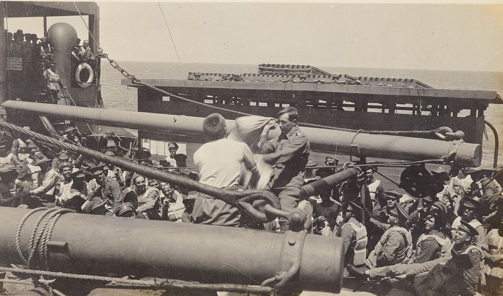 N. Z. Expeditionary Force, pillow fighting.  From the album: Photograph album of Major J.M. Rose, 1st NZEF (1914) by Major…