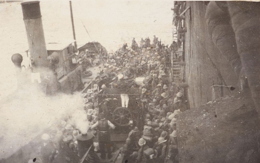 Disembarking.  From the album: Photograph album of Major J.M. Rose, 1st NZEF (1915) by Major John Rose.