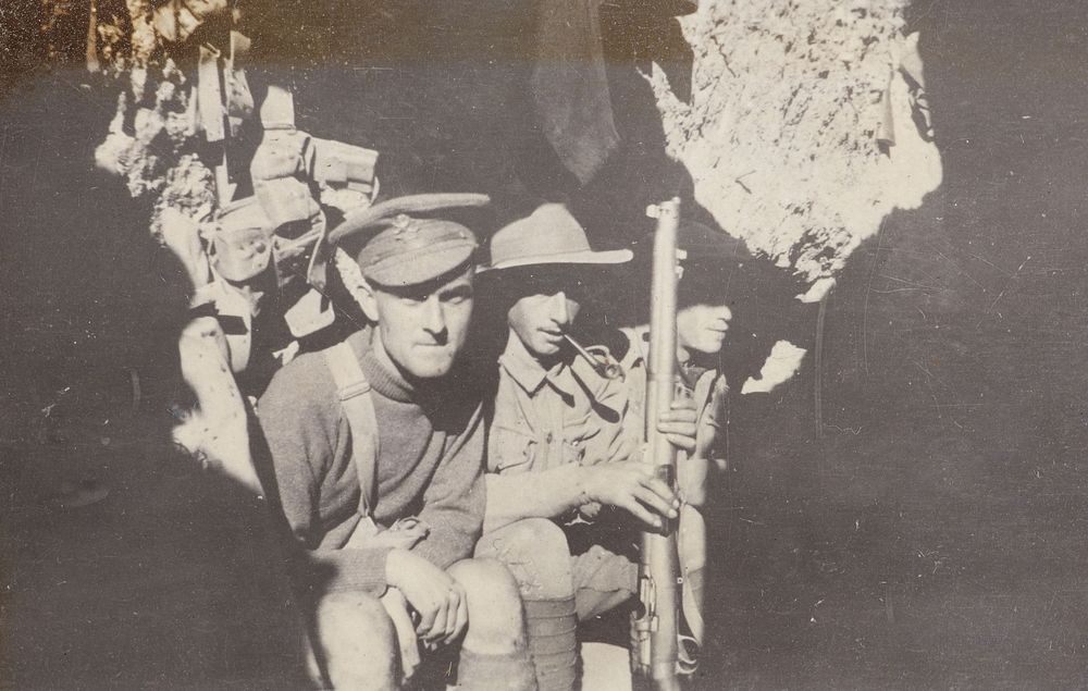New Zealanders and Aussys in the trenches. From the album: Photograph album of Major J.M. Rose, 1st NZEF (1915) by Major…