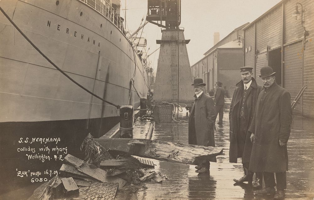 S.S. Nerehana collides with wharf, Wellington (16 July 1909) by Zak Joseph Zachariah.