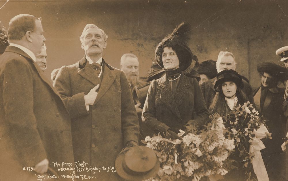 The Prime Minister welcoming Lady Islington to New Zealand, Wellington (25 August 1910) by Zak Joseph Zachariah.