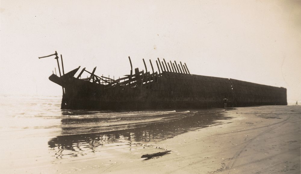 Remains of ship Hydrabad Levin Beach (circa 1924) by Leslie Adkin.
