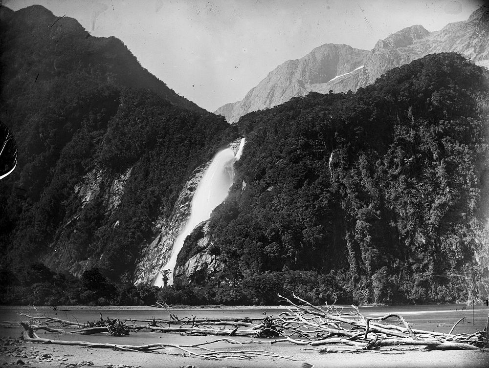 [Milford Sound, Bowen Falls] (1880s) by Burton Brothers.