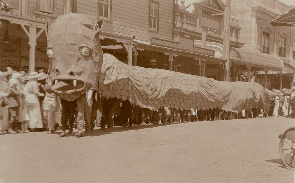 Xmas 1914 at Hastings. Boxing Day in Napier to see the Mardi Gras. December 26, 1914: Her favourite - the Green Dragon. From…