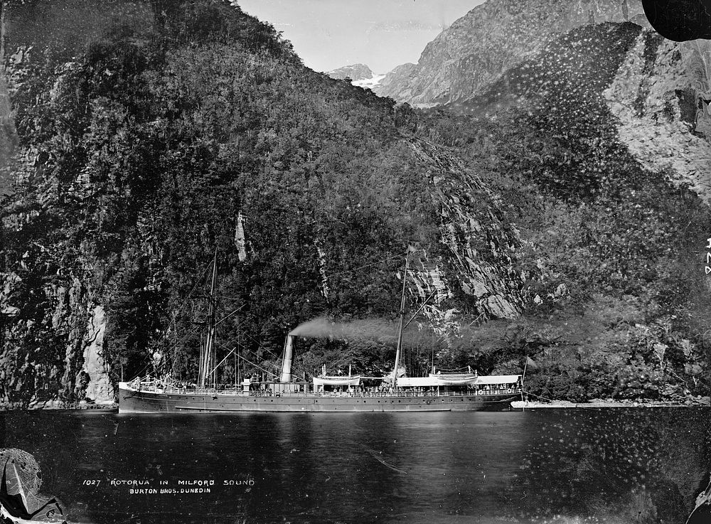 "Rotorua" in Milford Sound (1879) by Burton Brothers and Alfred Burton.