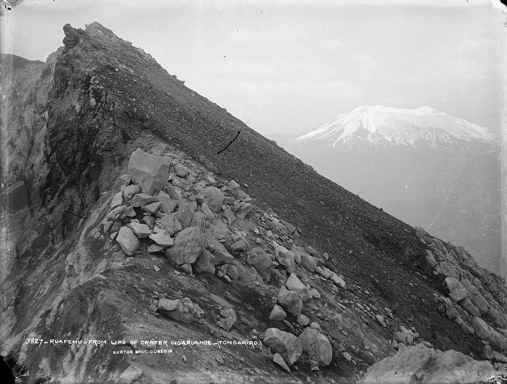 Ruapehu, from lips of crater, Ngaruahoe [sic] (Tongariro) (1880s) by Burton Brothers and Alfred Burton.