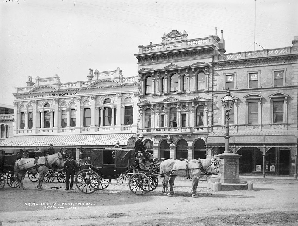 High Street, Christchurch (1880s) by Burton Brothers.
