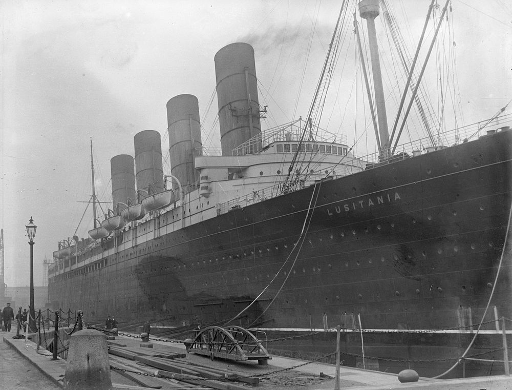 "Lusitania in Docks, Liverpool" (1906-1915) by George Crombie.