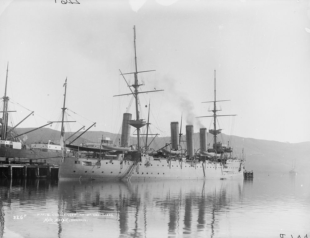 H.M.S. "Challenger" at Port Chalmers by Muir and Moodie.