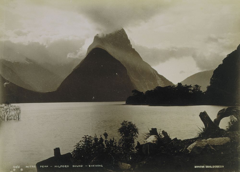 Mitre Peak, Milford Sound - evening (1882) by Burton Brothers and Alfred Burton.