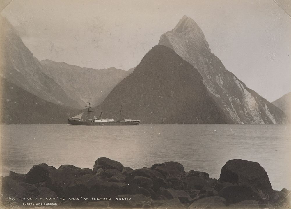 Union S.S. Co.'s "Te Anau" at Milford Sound (1883) by Burton Brothers and Alfred Burton.